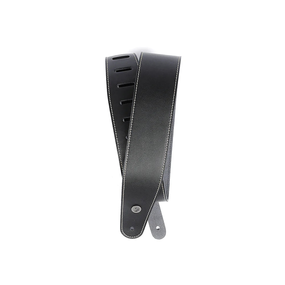 Deluxe Leather Guitar Strap Black with Contrast Stitch