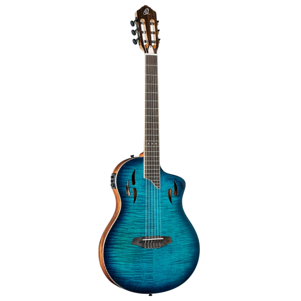 Ortega RTPDLX-FMA Flamed Maple Nylon-String Acoustic-Electric Guitar Blue Burst