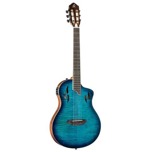 Ortega RTPDLX-FMA Flamed Maple Nylon-String Acoustic-Electric Guitar Blue Burst