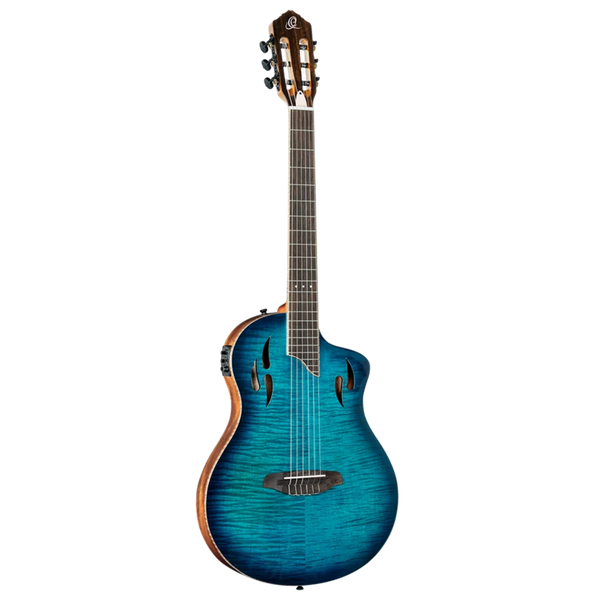 Ortega RTPDLX-FMA Flamed Maple Nylon-String Acoustic-Electric Guitar Blue Burst