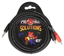 PB-S3R10 PIG HOG SOLUTIONS - 10FT STEREO BREAKOUT CABLE, 3.5MM TO DUAL RCA