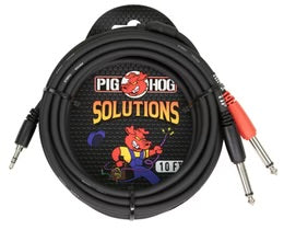 PB-S3410 PIG HOG SOLUTIONS - 10FT STEREO BREAKOUT CABLE, 3.5MM TO DUAL 1/4"