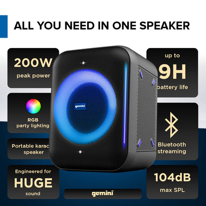 Gemini Sound Portable PA speaker 320W, 5" — for outdoor events and parties (GRV-650L)