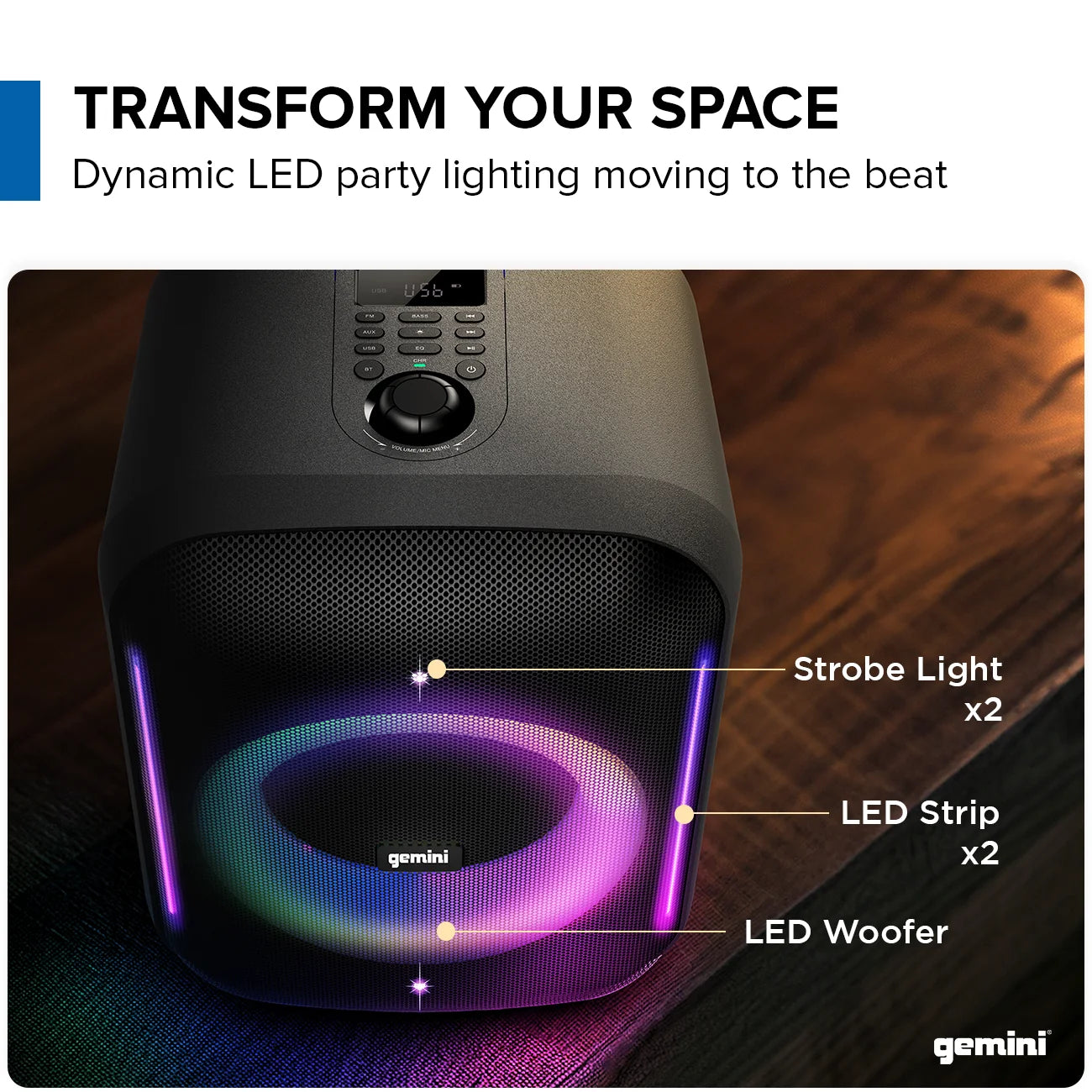 Gemini Sound Portable PA speaker 320W, 5" — for outdoor events and parties (GRV-650L)