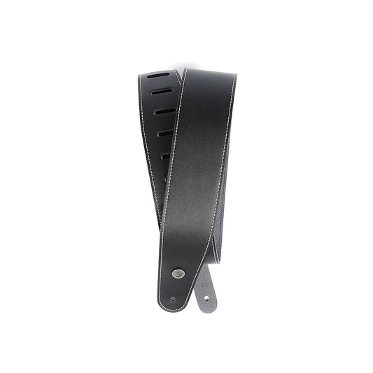 Deluxe Leather Guitar Strap Black with Contrast Stitch