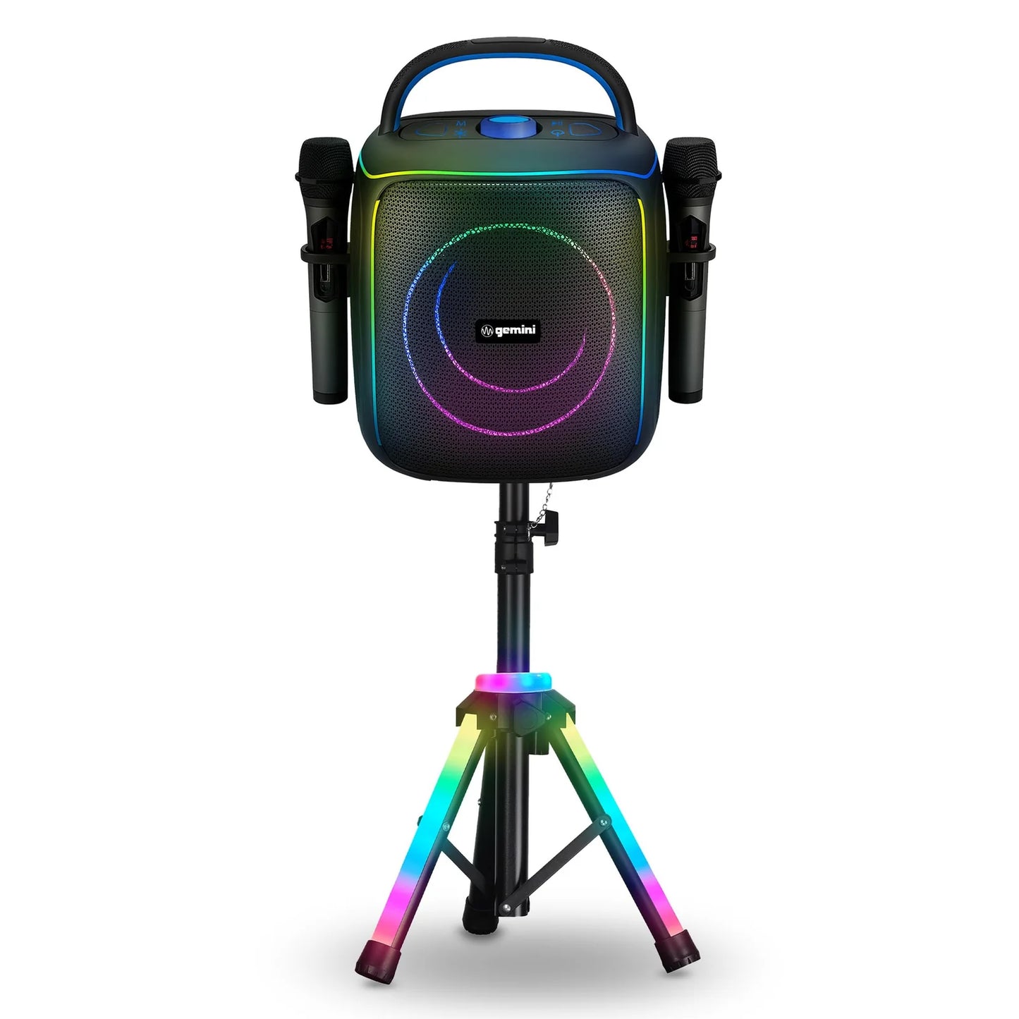 Gemini Sound GPK-200PK portable Bluetooth karaoke speaker with light-up tripod — 200W peak, 6.5" woofer, 2 wireless mics