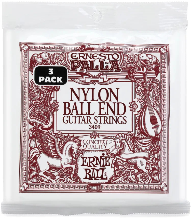 Ernie Ball 3409 Ernesto Palla Black & Gold Ball-End Nylon Classical Guitar Strings - Medium Tension Factory (3-pack)