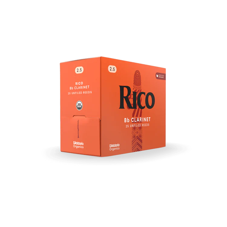 Rico Organic Bb Clarinet Reeds, Individually-Sealed, Pack of 25