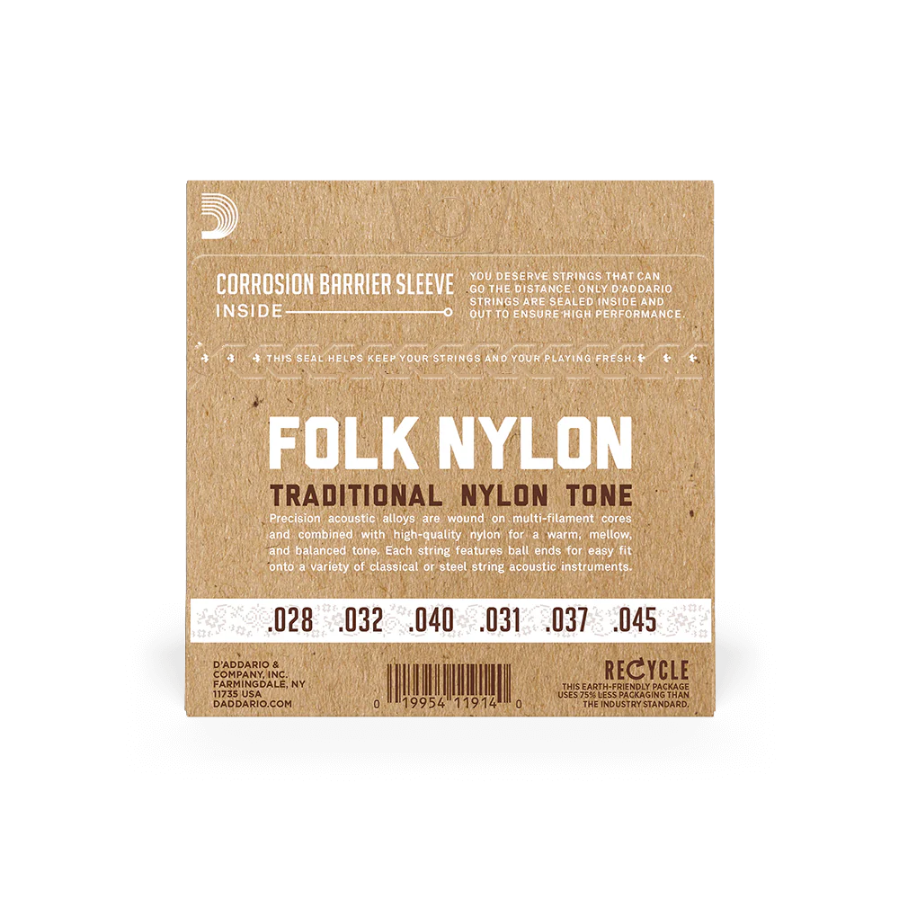 D'Addarío Folk EJ32C Normal Tension Ball End - Silver-Wound/Clear Nylon Classical Guitar Strings