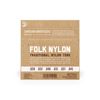D'Addarío Folk EJ32C Normal Tension Ball End - Silver-Wound/Clear Nylon Classical Guitar Strings