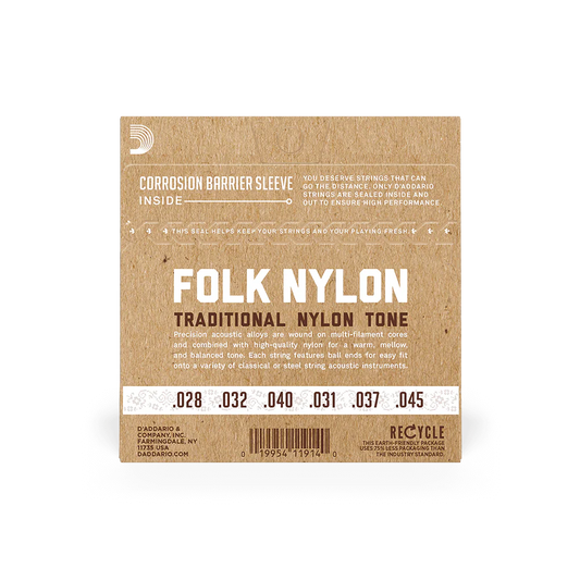 D'Addarío Folk EJ32C Normal Tension Ball End - Silver-Wound/Clear Nylon Classical Guitar Strings