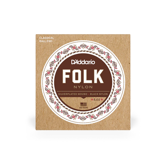 D'Addarío EJ32 Normal Tension Ball End - Silver-Wound/Black Nylon Classical Guitar Strings