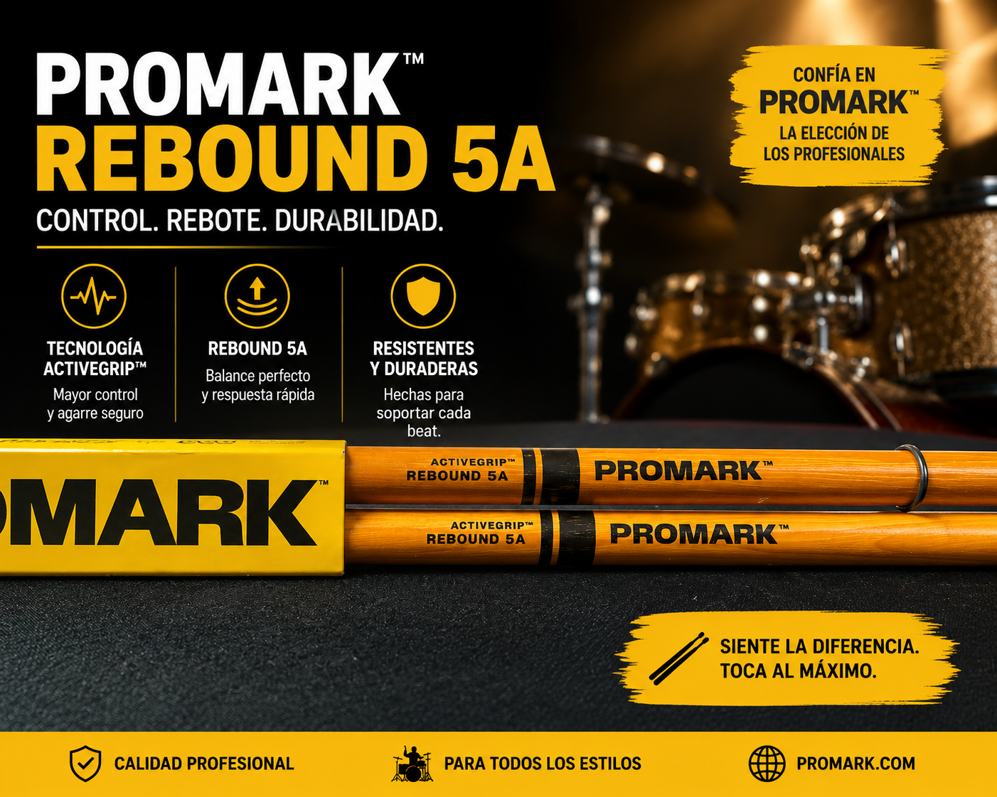 ProMark ActiveGrip Clear Rebound Balance Drum Sticks 5A Wood