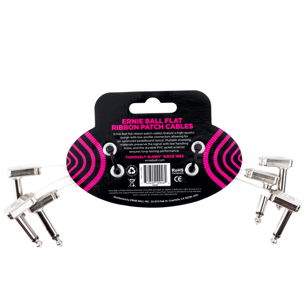 Ernie Ball Flat Ribbon Patch Cables 3-Pack 6 inch Cables